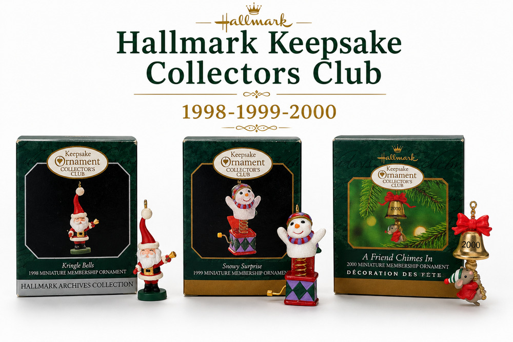 VTG Hallmark Keepsake Ornament Collector's Club Miniature Set 1998-2000 w/ Box ⭐